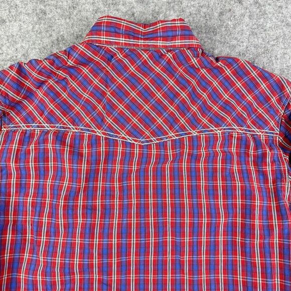 Jachs Western Shirt Mens S Red Blue Plaid Button Roll Tab Cowboy Rodeo Pockets - Picture 8 of 15